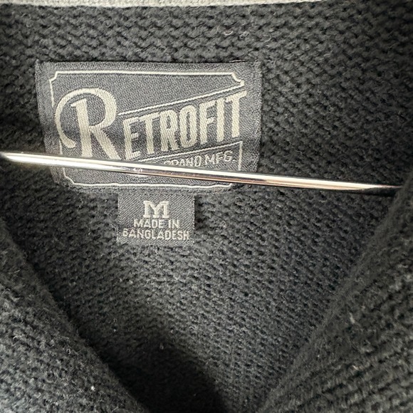 Retrofit Mens Cardigan Sweater M Black Gray Colorblock Shawl Collar Button Up - Picture 2 of 3